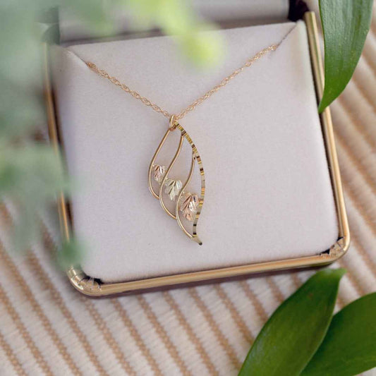 Black Hills Gold Triple Teardrop Pendant in 10K Yellow Gold front view