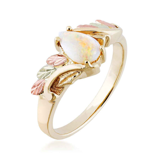 Black Hills Gold Pear Opal Ring in 10K Yellow Gold front view