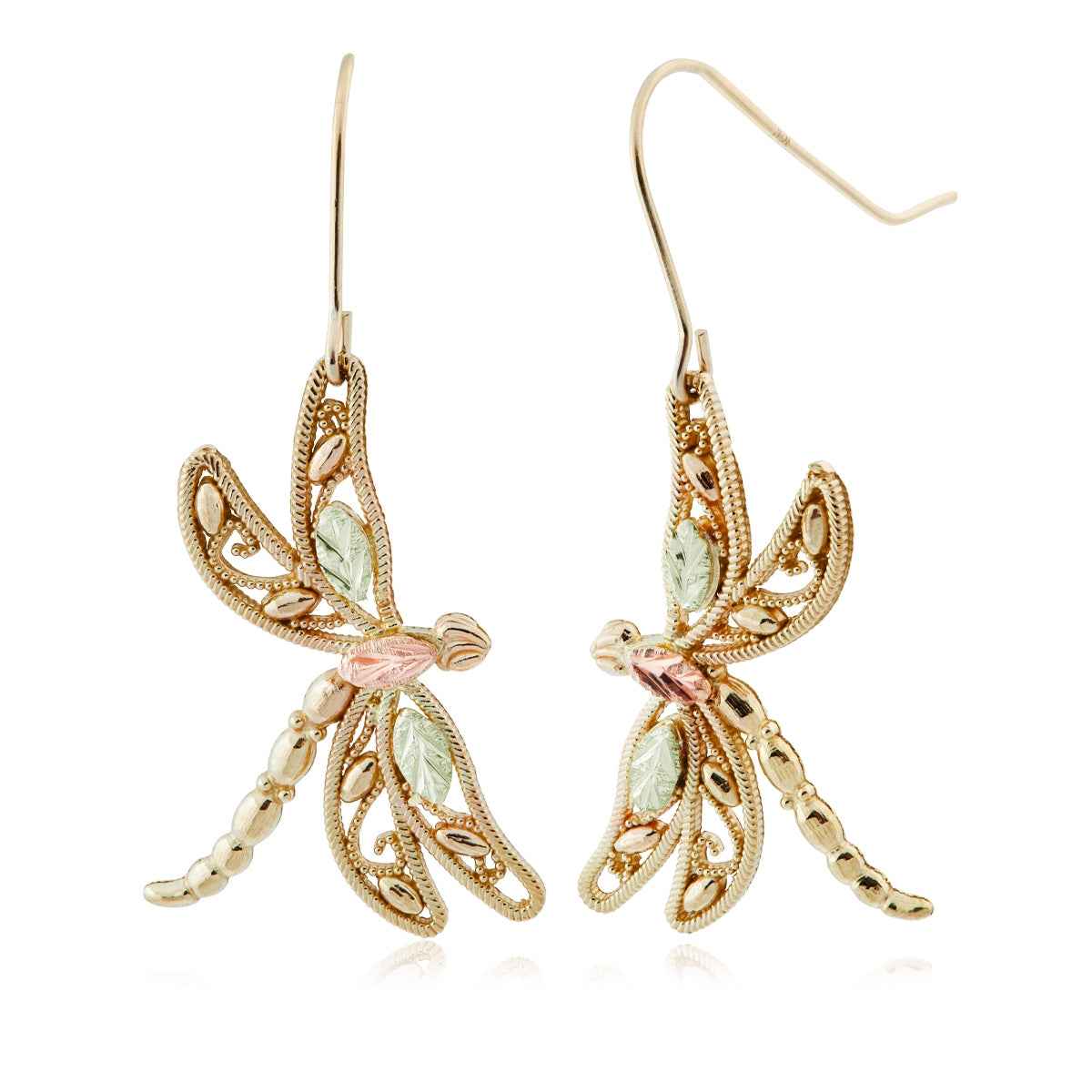 Black Hills Gold Milgrain Dragonfly Dangle Earrings in 10K Yellow Gold