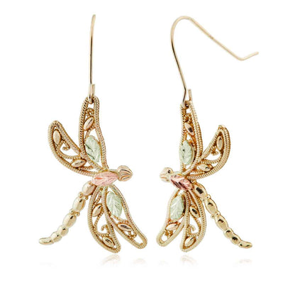 Black Hills Gold Milgrain Dragonfly Dangle Earrings in 10K Yellow Gold