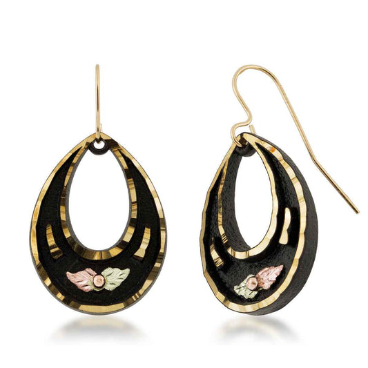 Black Hills Gold Teardrop Black Powder Coated Dangle Earrings