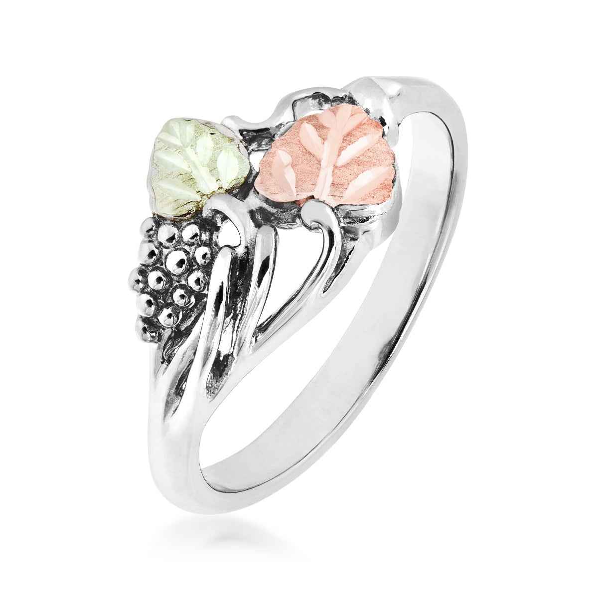 Black Hills Gold Grapevine & Leaf Ring in Sterling Silver front view