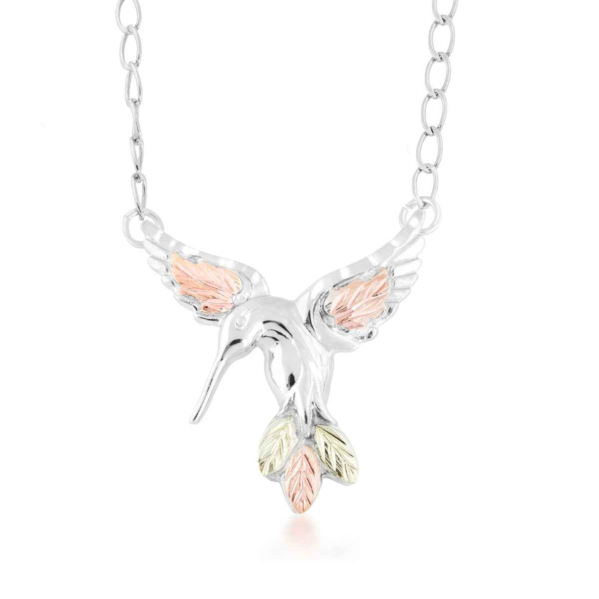 Black Hills Gold Diamond Cut Hummingbird Necklace in Sterling Silver
