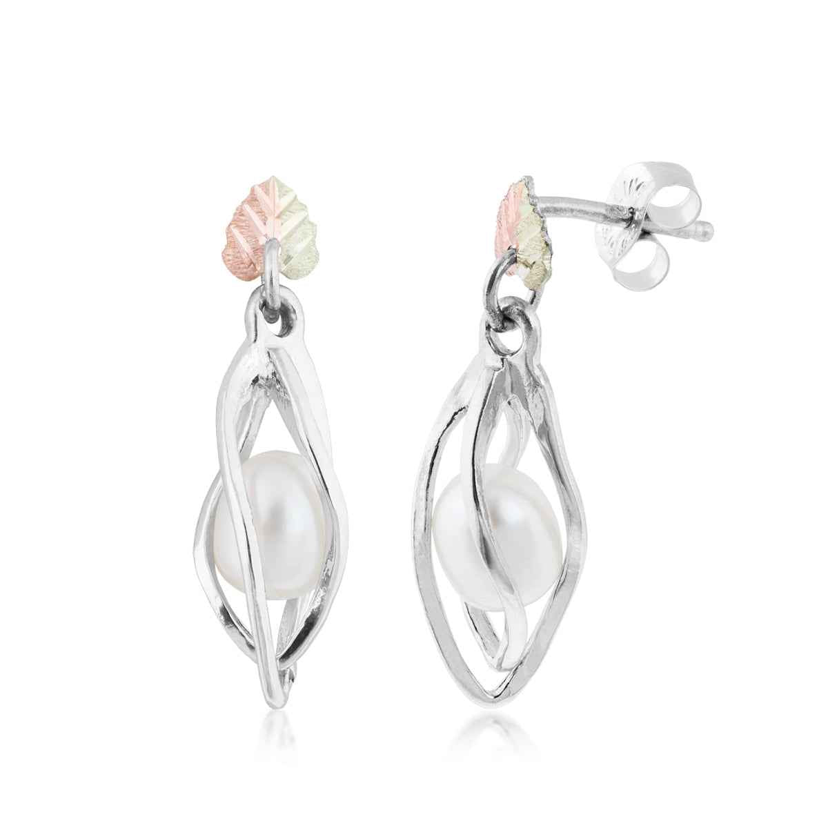 Black Hills Gold Cultured Freshwater Rice Pearl Dangle Earrings in Sterling Silver