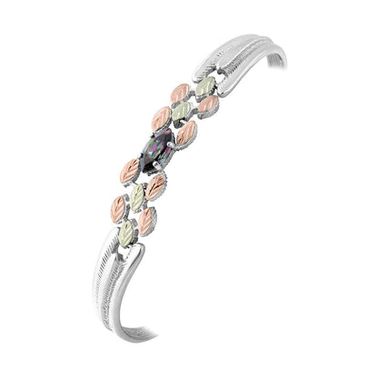 Black Hills Gold Marquise Mystic Fire Topaz & Leaf Bracelet in Sterling Silver front view