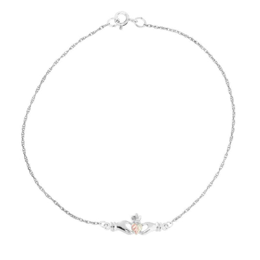 Black Hills Gold 9-inch Claddagh Ankle Bracelet in Sterling Silver