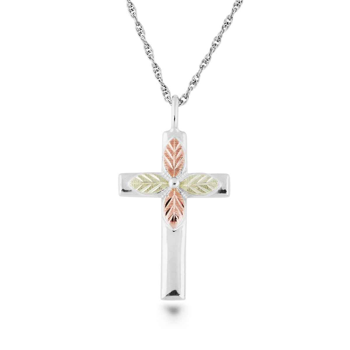 Black Hills Gold Sleek Four Leaf Cross Pendant in Sterling Silver