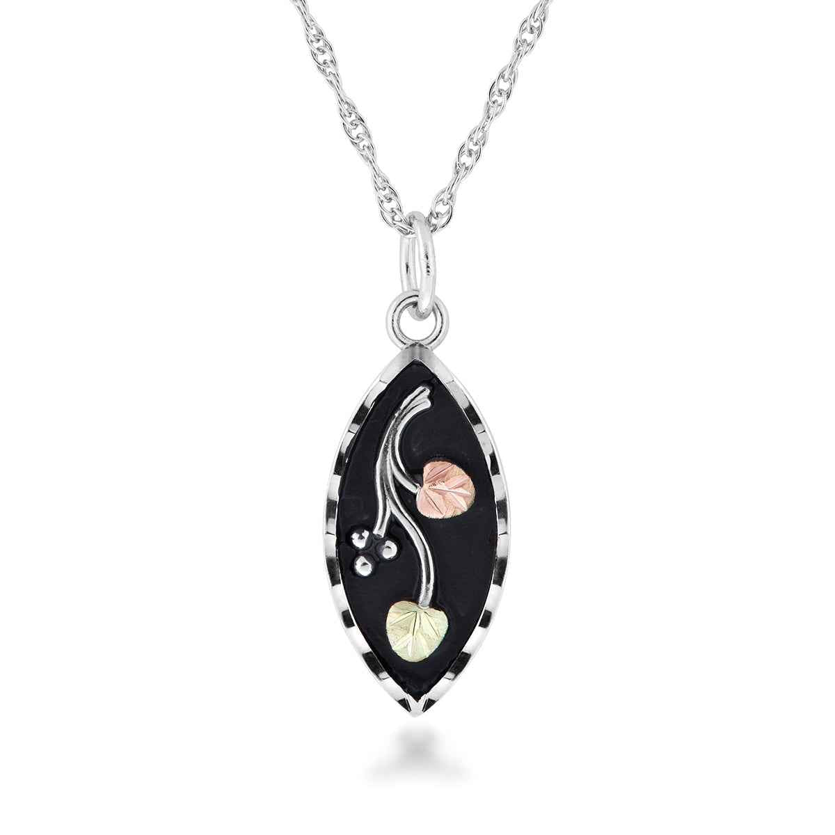 Black Hills Gold Antiqued Marquise Pendant in Sterling Silver