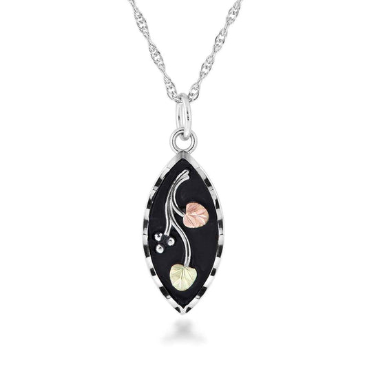 Black Hills Gold Antiqued Marquise Pendant in Sterling Silver