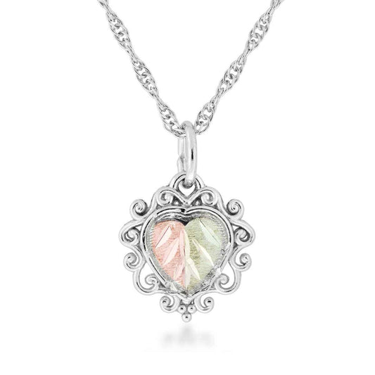 Black Hills Gold Scroll Border Heart Pendant in Sterling Silver