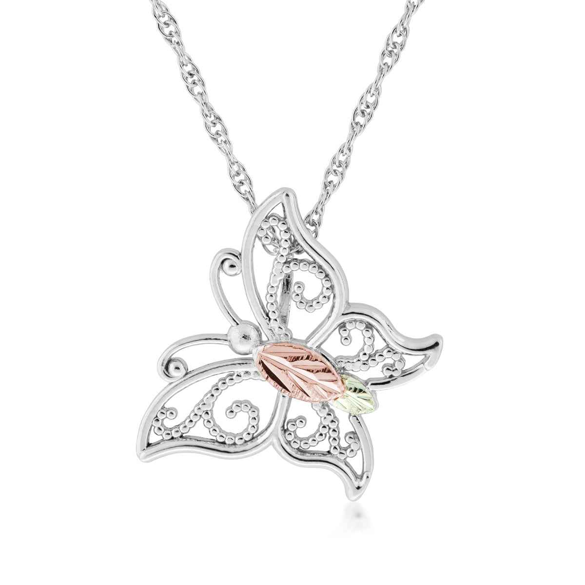 Black Hills Gold Milgrain Butterfly Pendant in Sterling Silver