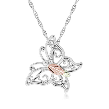 Black Hills Gold Milgrain Butterfly Pendant in Sterling Silver