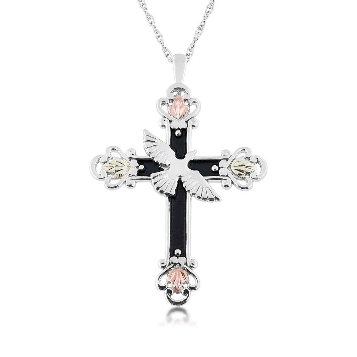 Black Hills Gold Antiqued Dove Cross Pendant in Sterling Silver
