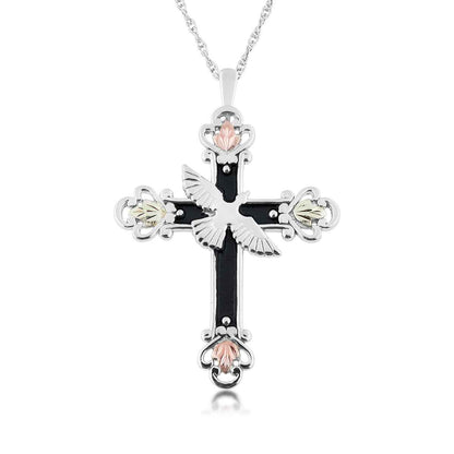 Black Hills Gold Antiqued Dove Cross Pendant in Sterling Silver