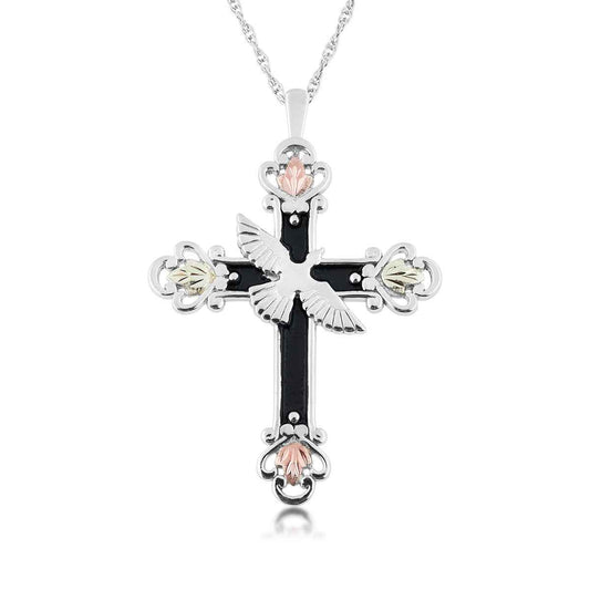 Black Hills Gold Antiqued Dove Cross Pendant in Sterling Silver