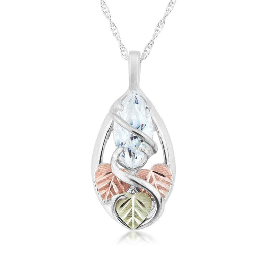 Black Hills Gold Marquise Cubic Zirconia Vine & Leaf Pendant in Sterling Silver