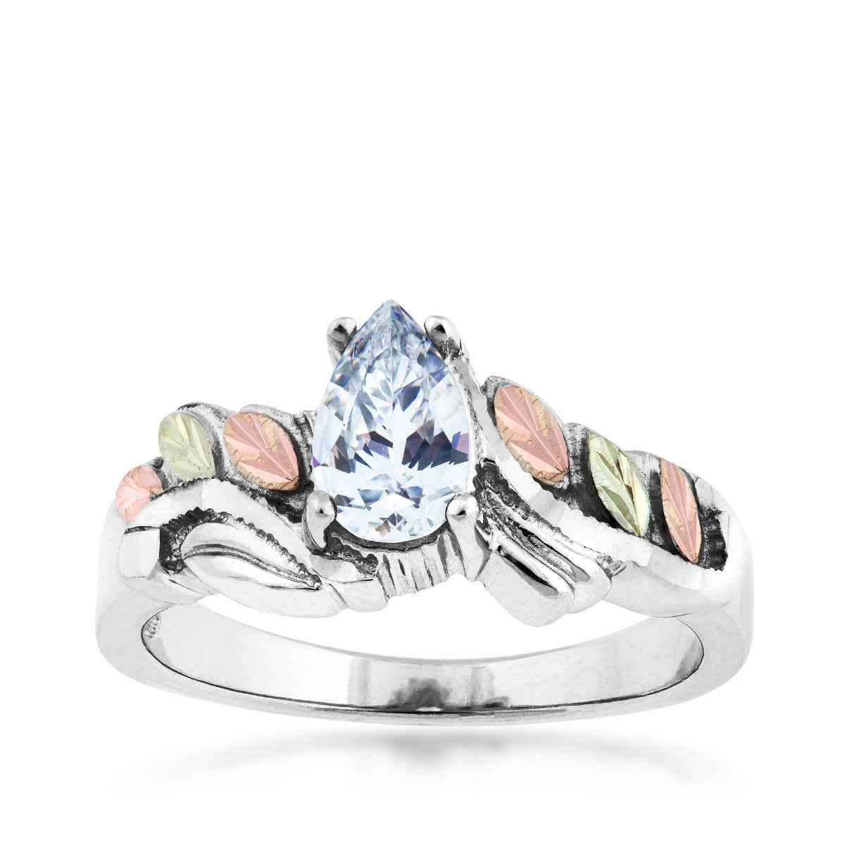 Black Hills Gold Pear Cubic Zirconia Ring in Sterling Silver