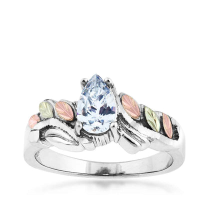Black Hills Gold Pear Cubic Zirconia Ring in Sterling Silver