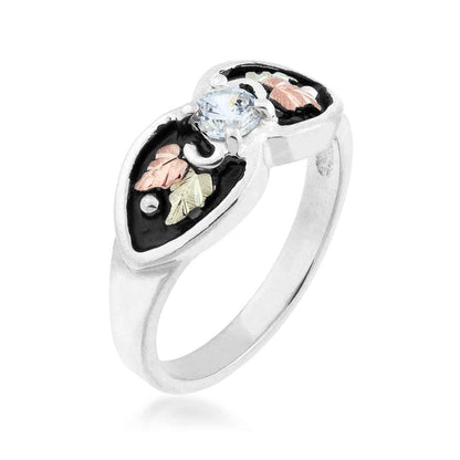 Black Hills Gold Round Cubic Zirconia Antiqued Ring in Sterling Silver front view