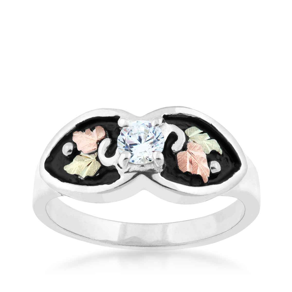 Black Hills Gold Round Cubic Zirconia Antiqued Ring in Sterling Silver