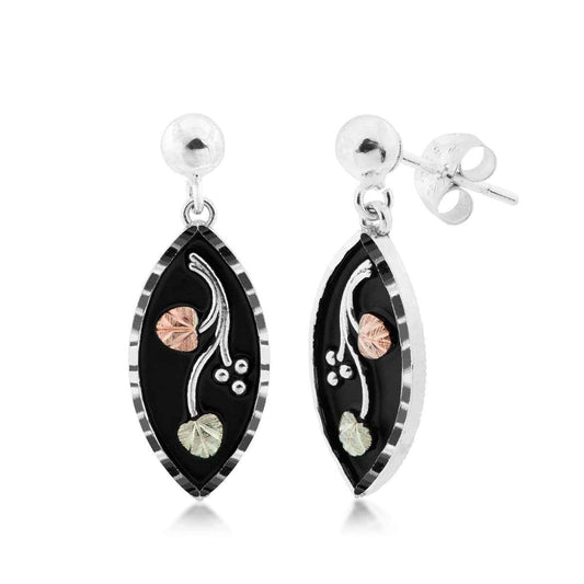 Black Hills Gold Antiqued Marquise Dangle Earrings in Sterling Silver