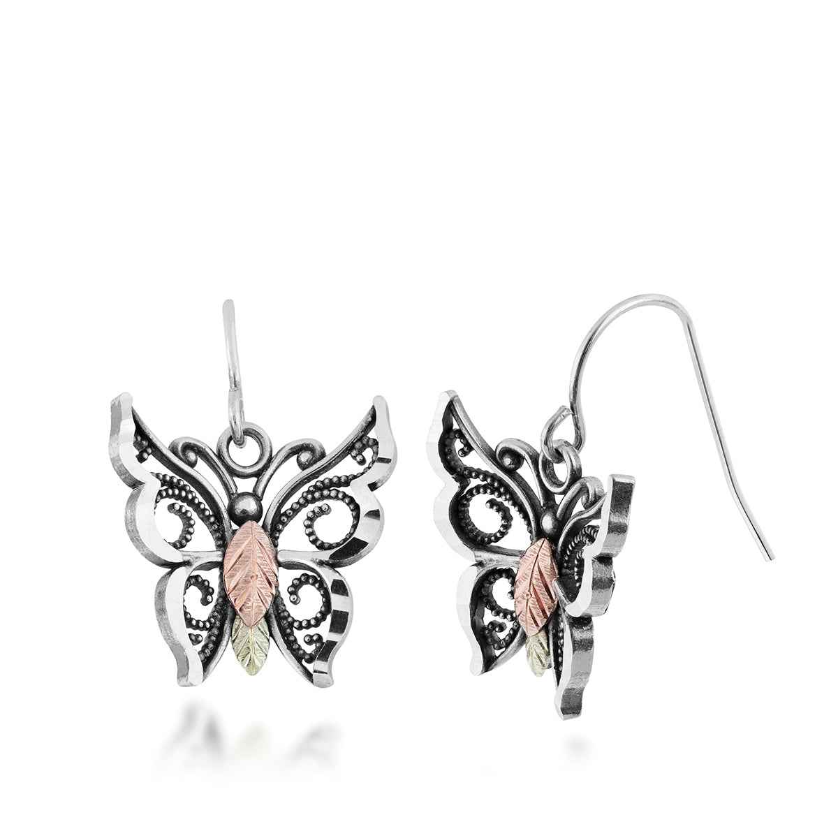 Black Hills Gold Oxidized Butterfly Dangle Earrings in Sterling Silver