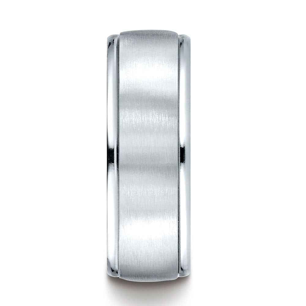 Benchmark Men's High Polish Wedding Band with Satin Center in 10K White Gold front view