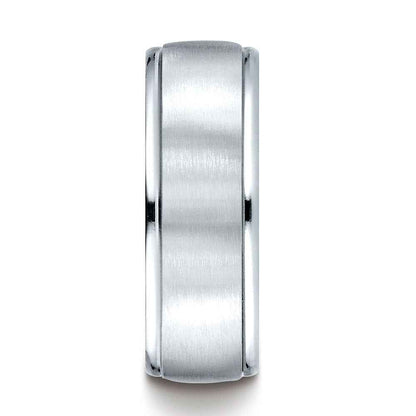 Benchmark Men's High Polish Wedding Band with Satin Center in 10K White Gold front view