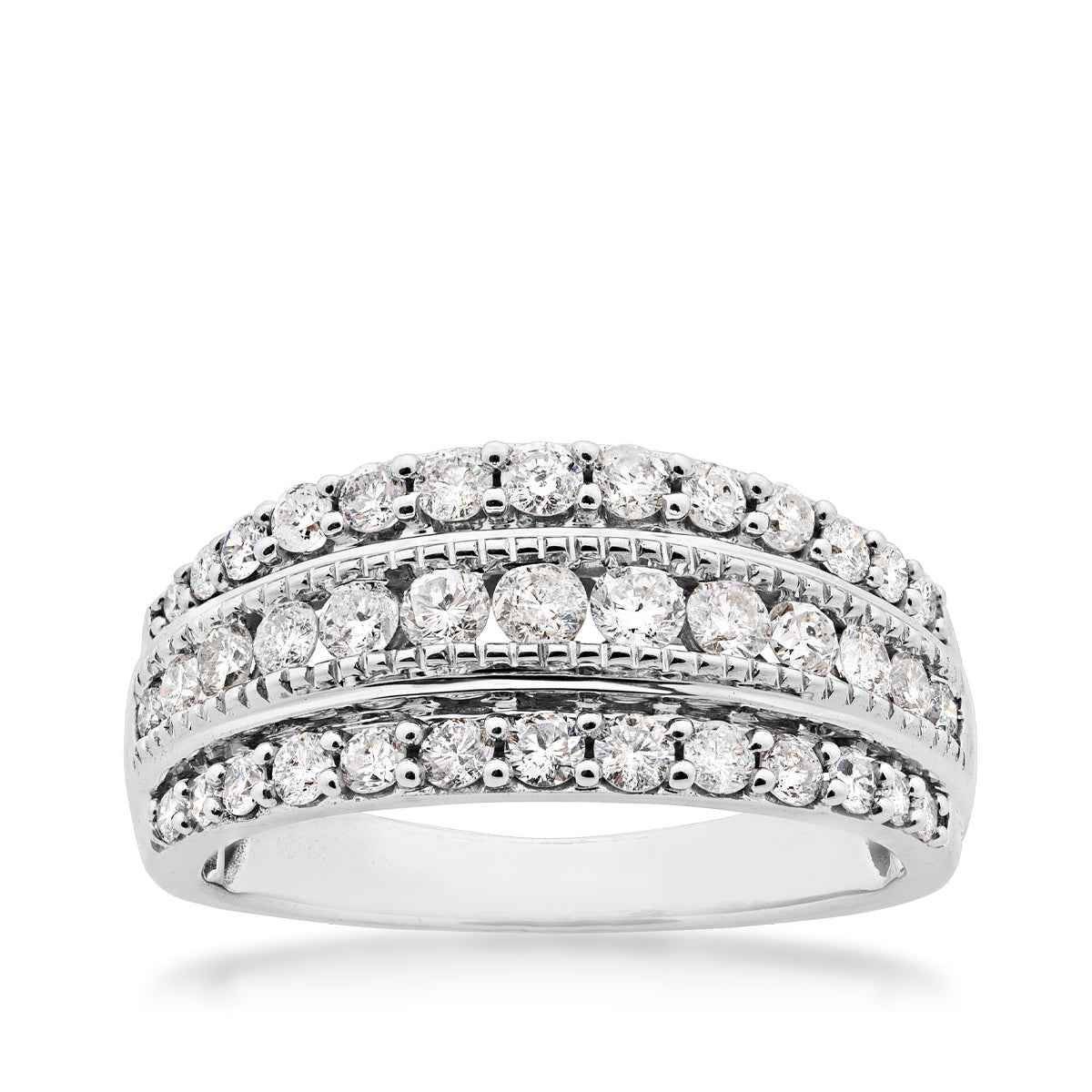 1 ct. tw. Three Row Anniversary Diamond Ring with Milgrain Detailing in 10K White Gold