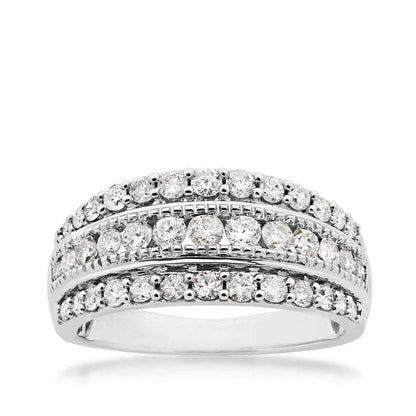 1 ct. tw. Three Row Anniversary Diamond Ring with Milgrain Detailing in 10K White Gold