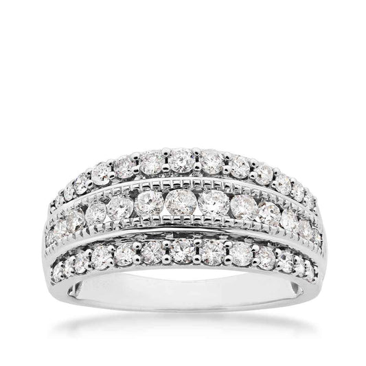 1 ct. tw. Three Row Anniversary Diamond Ring with Milgrain Detailing in 10K White Gold