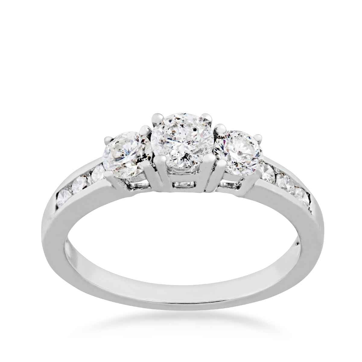 1 ct. tw. Round 3-Stone Diamond Anniversary Ring with Channel Set Side Diamonds in 10K White Gold