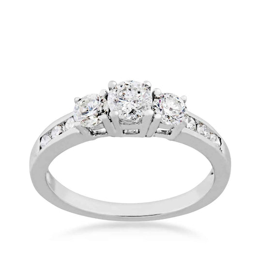 1 ct. tw. Round 3-Stone Diamond Anniversary Ring with Channel Set Side Diamonds in 10K White Gold