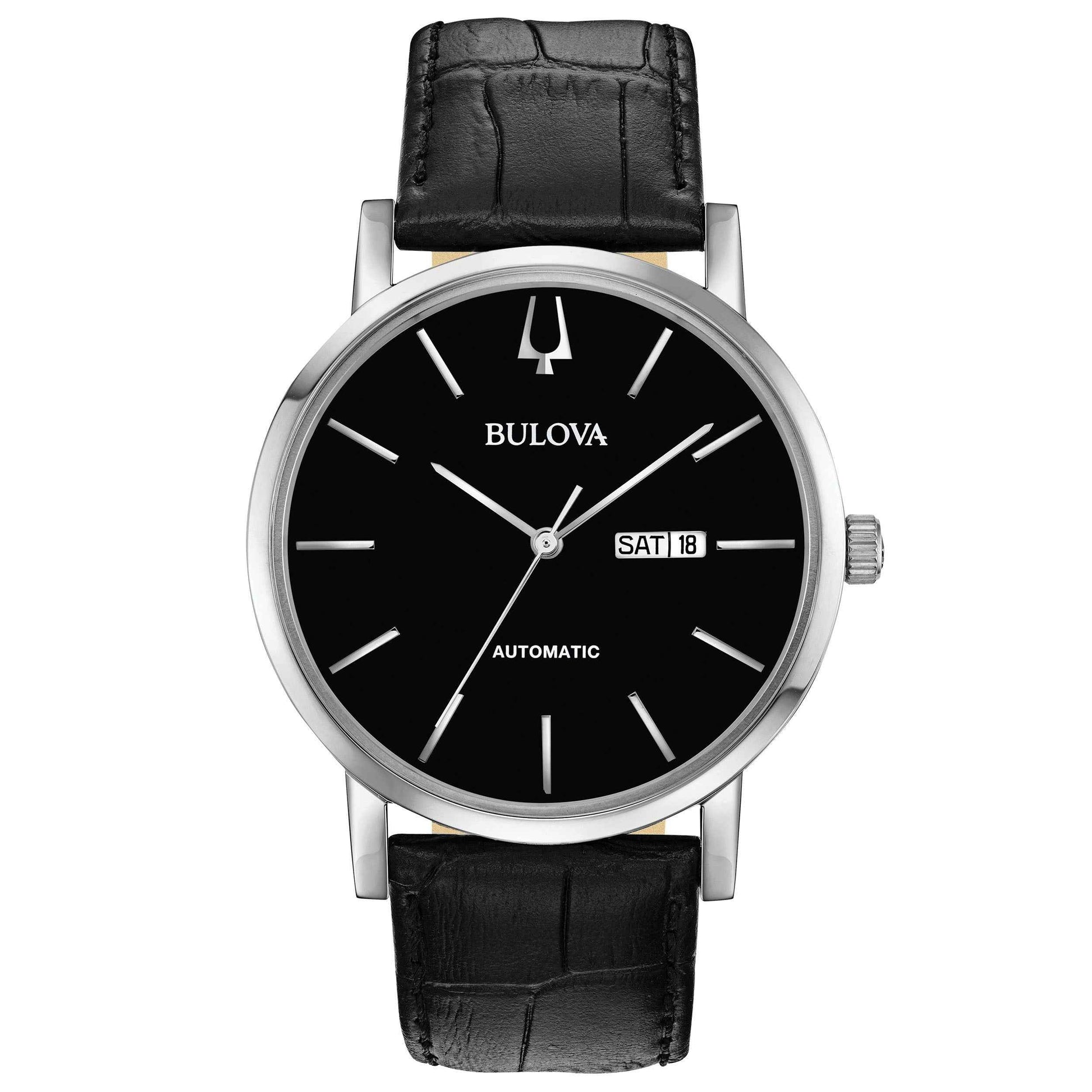 Bulova Men's American Clipper Analog Watch with Black Dial and Black Leather Band