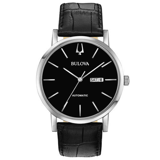 Bulova Men's American Clipper Analog Watch with Black Dial and Black Leather Band