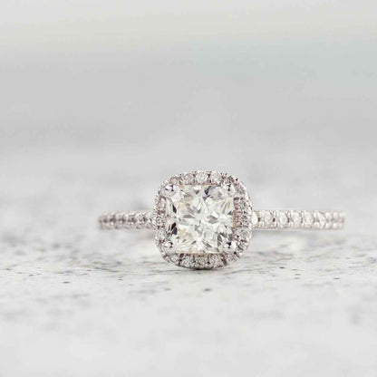 Natural 1-1/4 ct. tw. Cushion Diamond Halo Engagement Ring in 14K White Gold front view