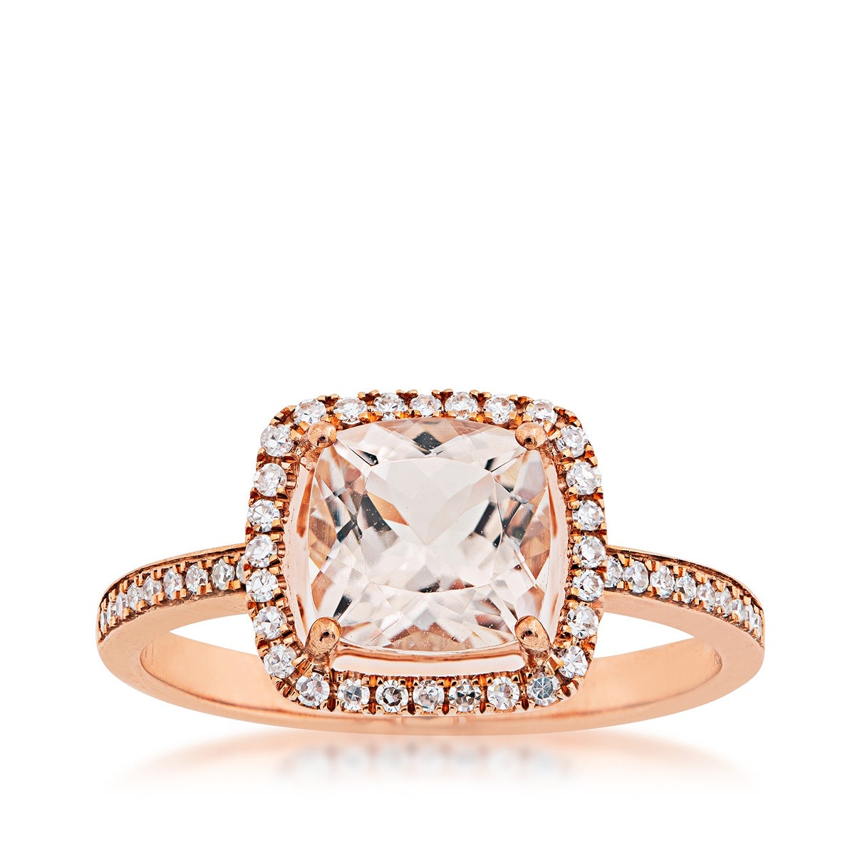 Impulse Collection Cushion Cut Morganite & 1/5 ct. tw. Diamond Halo Ring in 10K Pink Gold