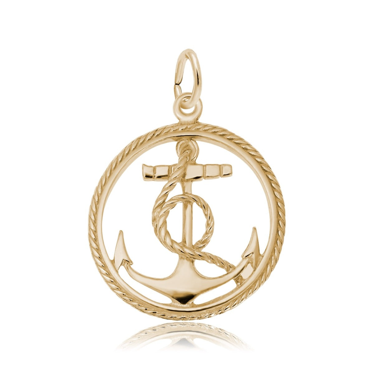 Anchor & Rope Circle Charm in 14K Yellow Gold