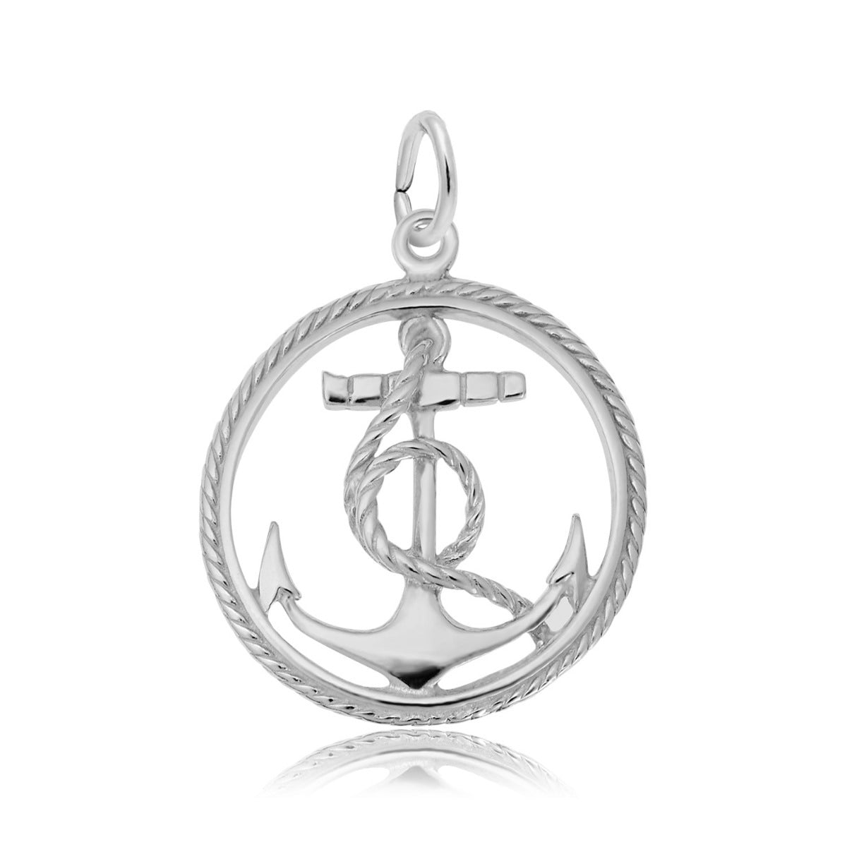 Anchor & Rope Circle Charm in Sterling Silver