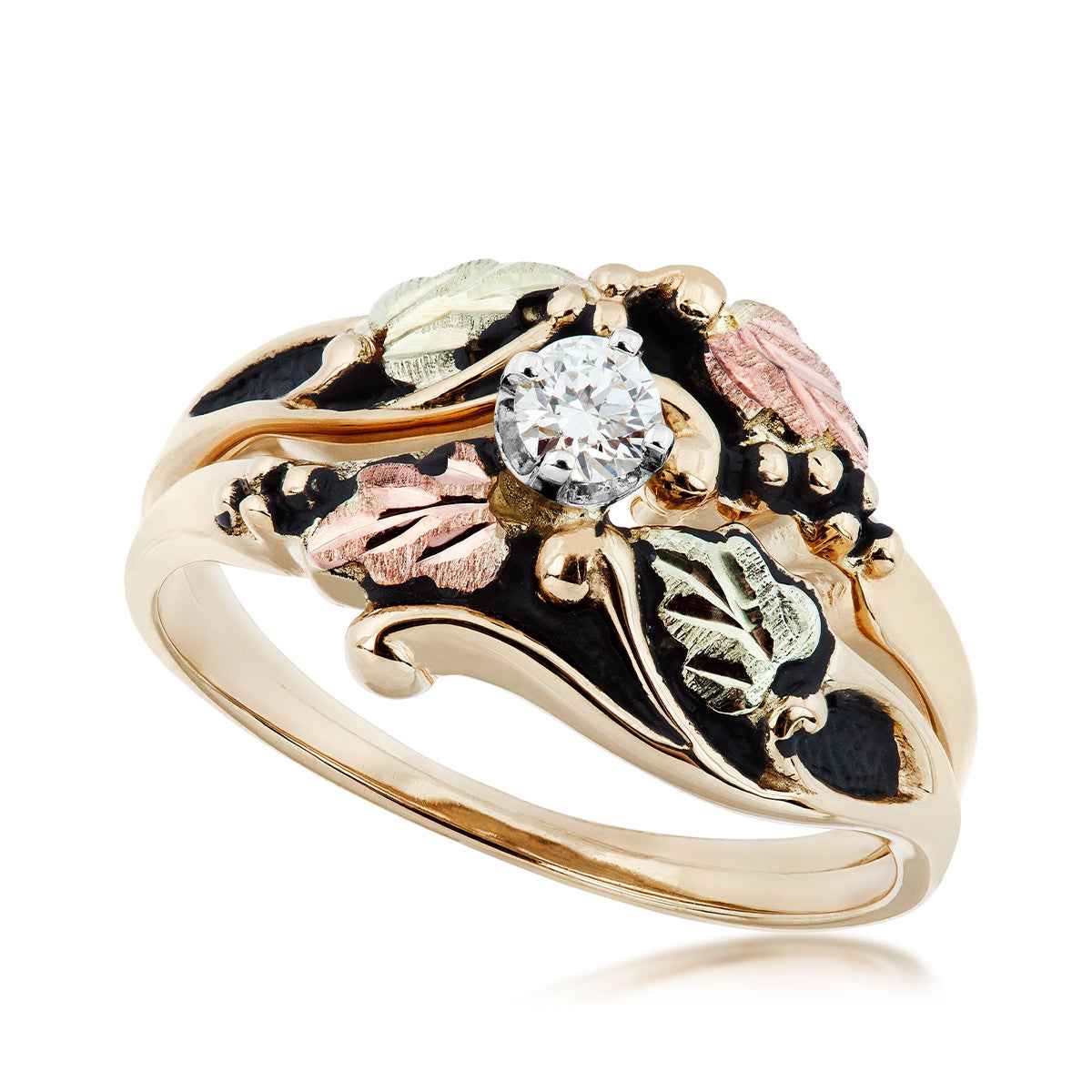 Black Hills Gold 1/6 ct. tw. Round Brilliant Diamond Antiqued Wedding Set in 10K Yellow Gold front view