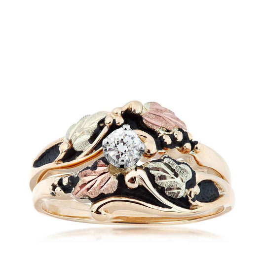 Black Hills Gold 1/6 ct. tw. Round Brilliant Diamond Antiqued Wedding Set in 10K Yellow Gold
