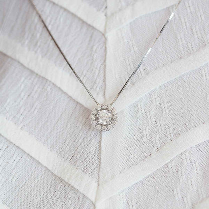 1 ct. tw. Round Brilliant Diamond Halo Pendant in 10K White Gold front view