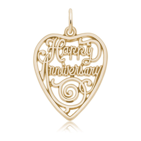 Happy Anniversary Heart Charm in 14K Yellow Gold