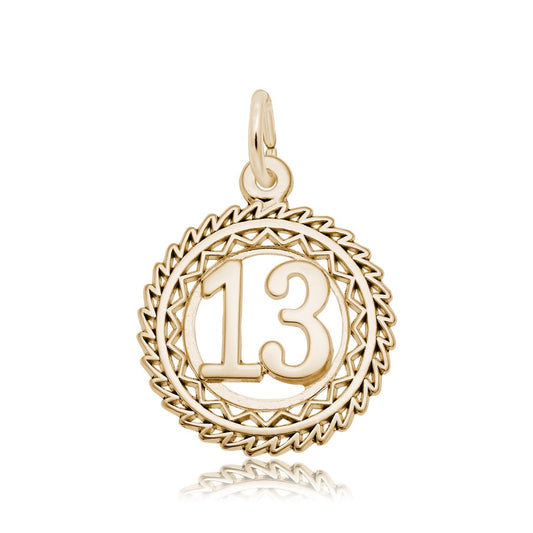 Number 13 Disc Charm in 14K Yellow Gold