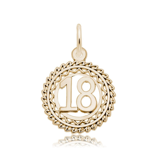 Number 18 Disc Charm in 14K Yellow Gold