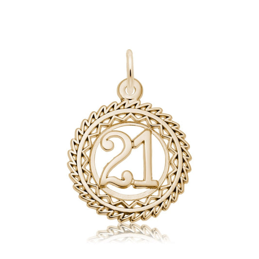 Number 21 Disc Charm in 14K Yellow Gold