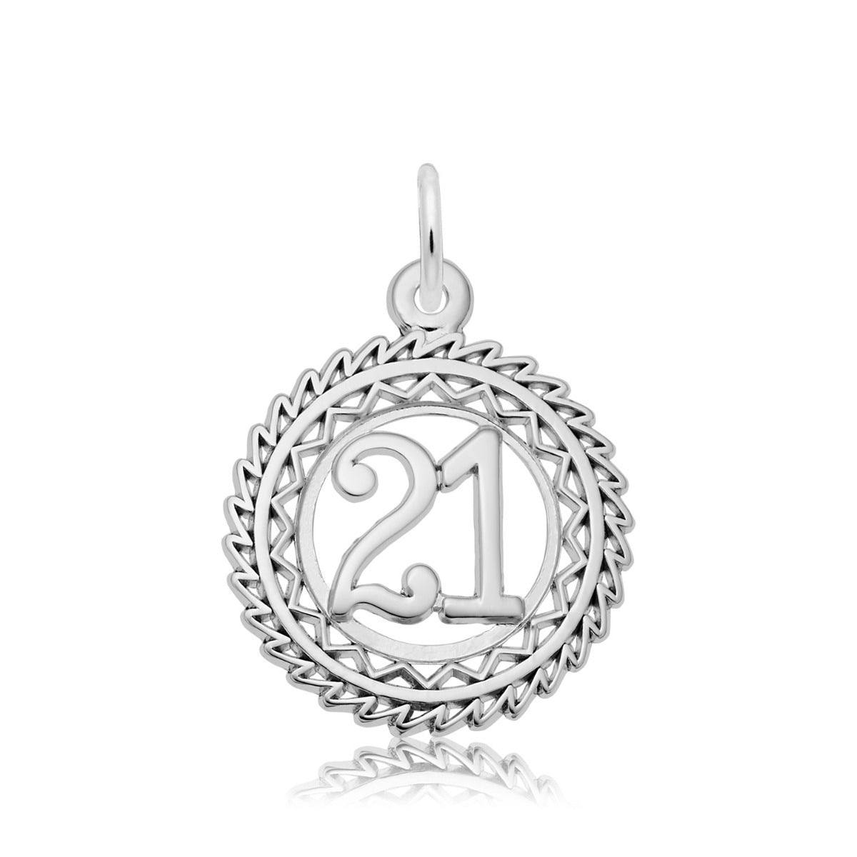 Number 21 Disc Charm in Sterling Silver