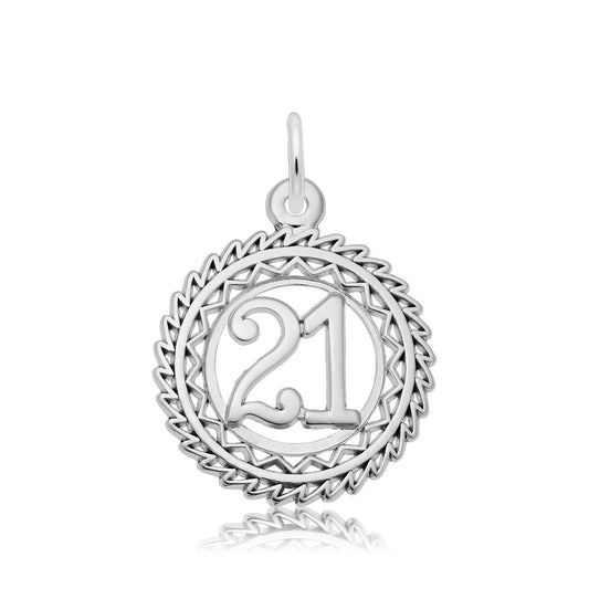 Number 21 Disc Charm in Sterling Silver