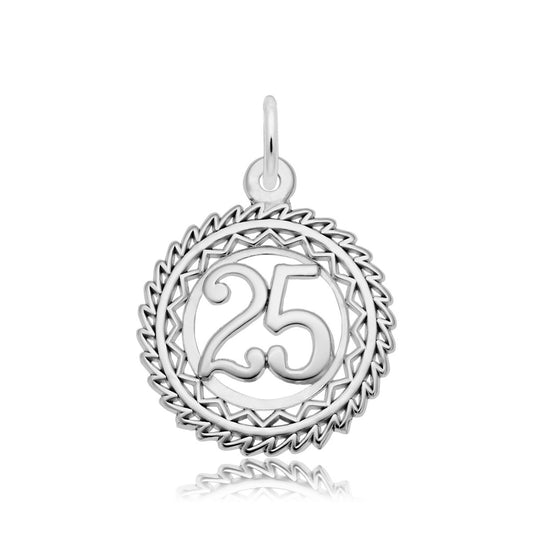Number 25 Disc Charm in Sterling Silver