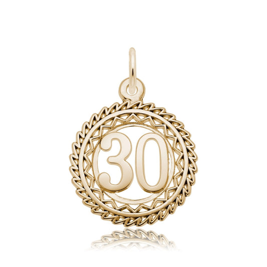 Number 30 Disc Charm in 14K Yellow Gold